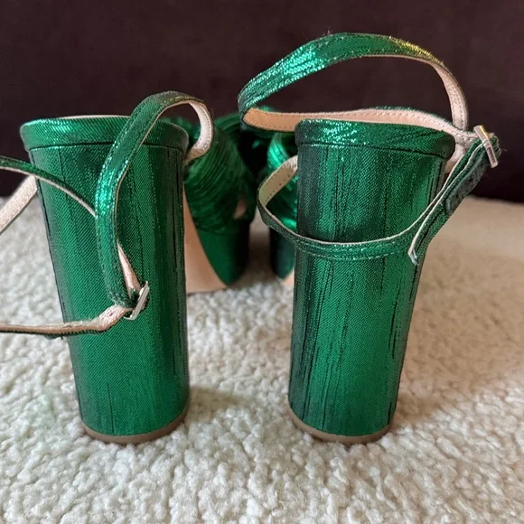 Loeffler Randall Crinkle Taffeta holiday green Platform Sandals 7.5 - Picture 3 of 6